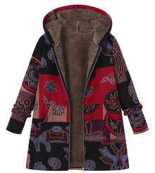 Damenmantel mit Kapuze und Retro-Thermodruck - Luny – Schwarz