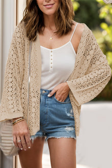 Gehäkelte Strickjacke | Offenes Design | Lässige Eleganz – Beige