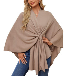 Liriane | Eleganter asymmetrischer Poncho – Hellbraun
