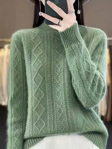 Bequemer gestrickter Pullover mit langen, kuscheligen Ärmeln für Damen | Perfekt für zwanglose Tage – Grün