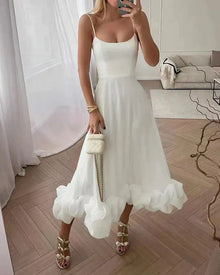 Tyronia - Trendiges Damen Party Midikleid – Weiß