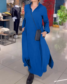 HELENA™ | LANGES WEITES KLEID MIT SEITLICHEN SCHLITZEN – BLAU