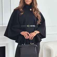 Damen Cape mit Gürtel und weitem Schnitt – Schwarz