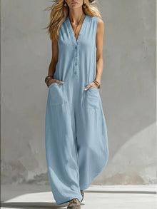 Farella - Jumpsuit mit weitem Bein und lockerer Passform – Blau