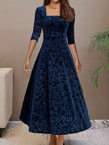 Stylische Baumwollblumenmusterformelle Kleid Für Damen | Für formelle Anlässe – Blau