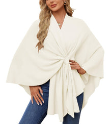 Liriane | Eleganter asymmetrischer Poncho – Weiß