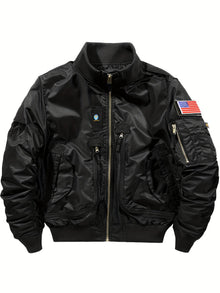 Warme Bomber Taktische Outdoorjacke Mit Stehkragen Für Herren | Perfekt für Outdoor-Aktivitäten – Schwarz