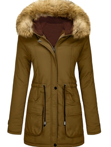 Damen Casual Fleece Parka Wintermantel mit Veganem Fell Kapuze für Damen | Ideal für den Winter – Braun