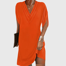 Nicole | Damen V-Ausschnitt Lockeres Mini Kleid – Orange