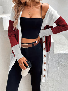 Stilvoller Ein-Knopf Wolle Strickcardigan für Damen | Perfekt für den Alltag – Rot Grau