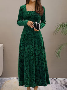 Stylische Baumwollblumenmusterformelle Kleid Für Damen | Für formelle Anlässe – Grün