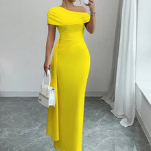 Lisete - Elegantes Ein-Schulter-Ausschnitt  Maxikleid – Gelb