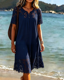Kosana - Patchwork Kleid MIT Ausschnitten – Blau