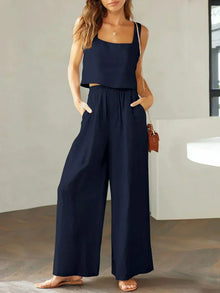 Scarlett | Damen Set Top Hose Koordiniert Elegant Modern – Marineblau