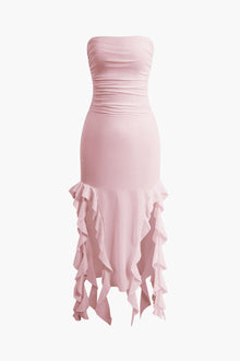 Sofia | Elegantes Bandeau-Maxikleid mit Volant-Details – Zeitlose Raffinesse – Rosa