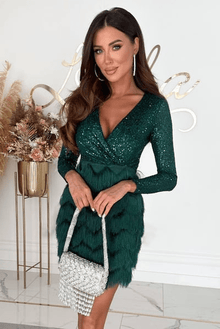 Abendkleid mit Fransen Pailletten – Grün