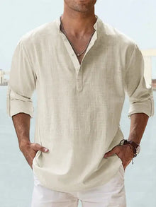 John | Luftiges Leinenhemd mit Henley-Kragen – Beige