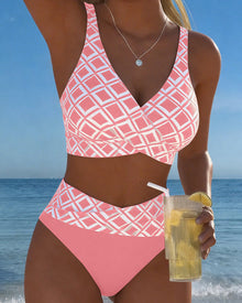 Chelvi - Eleganter Zweiteiliger Bikini mit Rautenmuster – Rosa