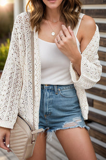 Gehäkelte Strickjacke | Offenes Design | Lässige Eleganz – Weiß