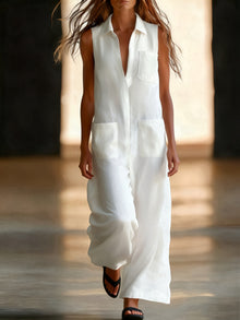 Kristiana - Lässiger Overall Mit Weitem Bein Und Tasche – Weiß