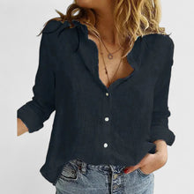 Adelaida | Damen V-Ausschnitt Knopfleiste Langarm Bluse – Schwarz