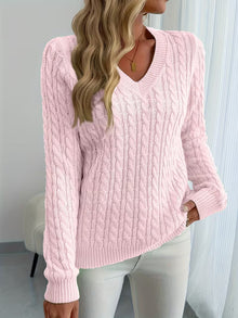 Lenea – Langarm Pullover Mit Zopfmuster – Rosa