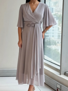 Ezina – Elegantes Langes Tuch kleid – Grau