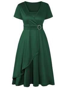 Elegantes Schlankes Strassbesetztes Bindegürtelformelles Kleid Für Damen | Für formelle Anlässe – Dunkelgrün