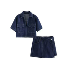 Xaveria | Denim Zweiteiler mit kurzärmeliger Jacke – Blau