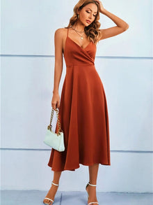 Melzen - Stilvolles Träger Midikleid Damen – Orange