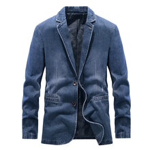 Herren-Jeansjacke im Washed-Look mit Used-Details und zwei Knöpfen – Ivar – Blau