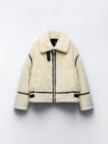 Teddy Damen Jacke Mit Kragen | Elegante Winterjacke Gefüttert – Beige