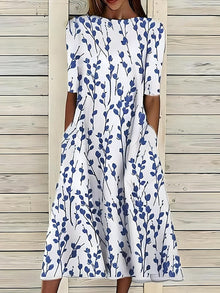 Malgorzata – Sommer-Midikleid Mit Küstenblumen – Blau