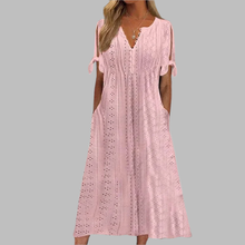 Anneke | Damen Lochstickerei V-Ausschnitt Midikleid – Rosa