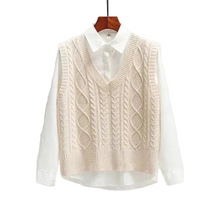 Ärmelloser Pullover mit V-Ausschnitt und gerader Form – Beige