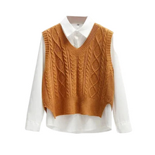 Ärmelloser Pullover mit V-Ausschnitt und gerader Form – Hellbraun