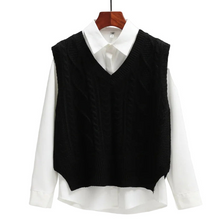 Ärmelloser Pullover mit V-Ausschnitt und gerader Form – Schwarz