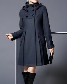 Elegante Mantel Parka mit Kapuze – Schwarz