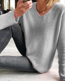 Astrid | Damen V-Ausschnitt Pullover Langarm – Grau