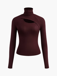 Valentina | Rollkragen Cut-Out Top – Burgund