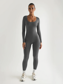 Langarm Yoga Jumpsuit Damen – Figurbetont & Atmungsaktiv – Dunkelgrau