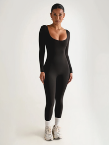 Langarm Yoga Jumpsuit Damen – Figurbetont & Atmungsaktiv – Schwarz