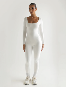 Langarm Yoga Jumpsuit Damen – Figurbetont & Atmungsaktiv – Weiß