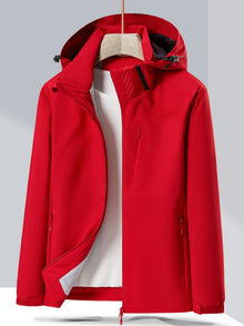 Wasserdichte elegante Fleece-Winterjacke mit Kapuze für Damen | Ideal für den Winter – Rot