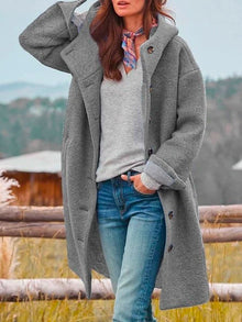 Selina | Damen Oversize Wintermantel mit Knopfleiste – Grau