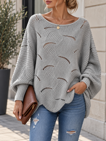 Zeyna – Langärmeliger Strickpullover – Grau