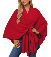 Liriane | Eleganter asymmetrischer Poncho – Rot