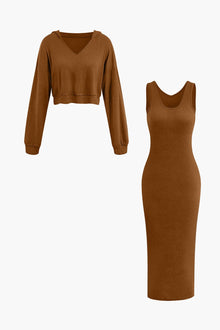Julia | Lässiges Zweiteiler-Set mit Hoodie & Midi-Kleid – Braun