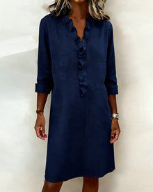 Dorelle - Luftiges Rüschen-Shirtkleid aus Leinen-Mix – Marineblau