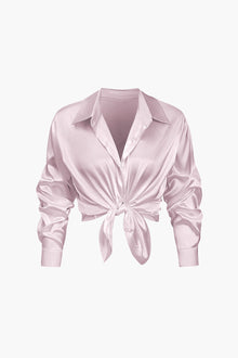 Florentine | Elegante Langarm-Bluse aus seidigem Satin – Rosa